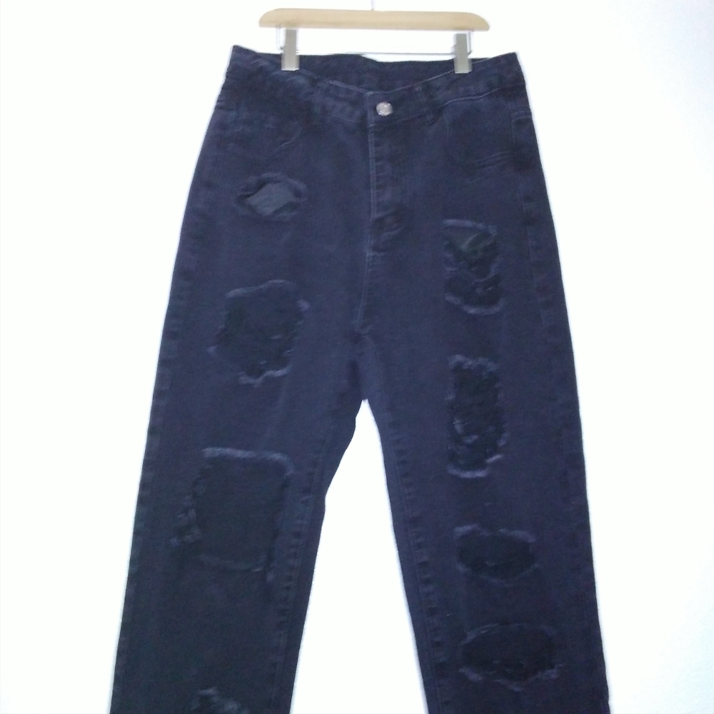 Shein High Waisted Distressed Black Jeans - Picture 5 of 12